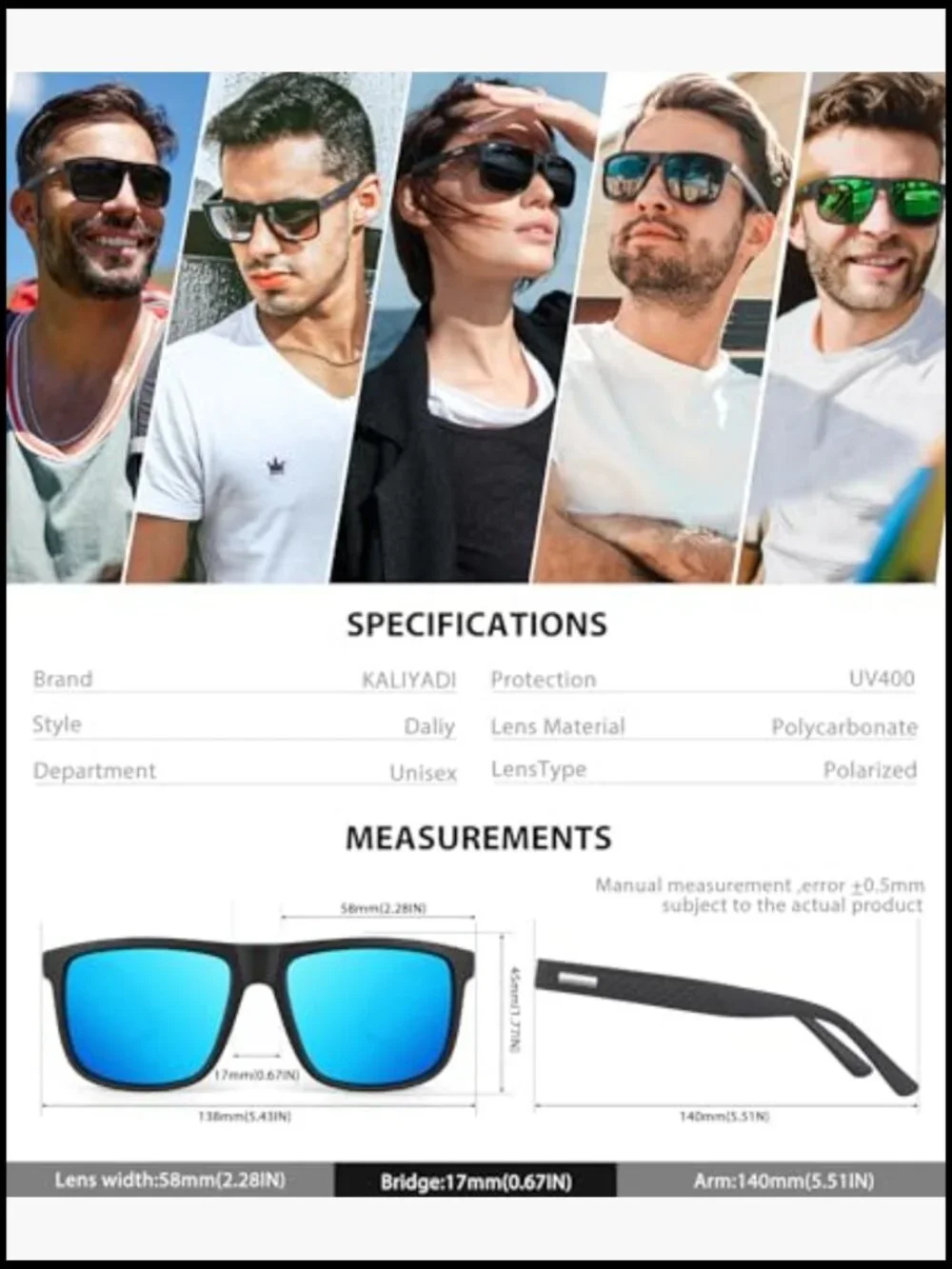 Polarized Sunglasses with UV400 Protection for Driving Fishing Golf